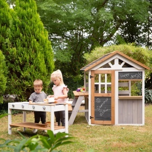 Bucatarie de Joaca Roba pentru Exterior Model Alb-Maro cu Plite BBQ si Accesorii din Lemn Rezistent la Intemperii - Img 10