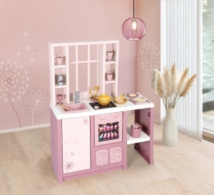 Bucatarie de jucarie Smoby Loft Fleur, cu 27 accesorii, cuptor, frigider, 74x29x96 cm, pentru copii 3 - Img 7
