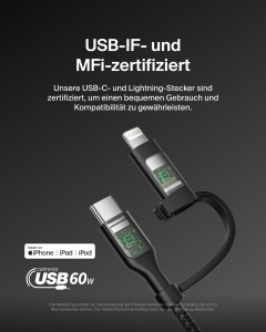 Cablu de incarcare 2-in-1 Belkin BoostCharge Pro USB-C si Lightning, 1.5m, 60W - Img 3