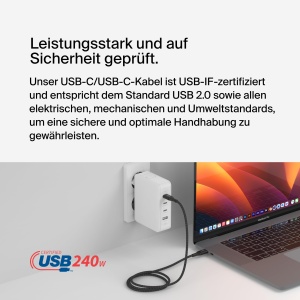 Cablu de incarcare USB-C Belkin BoostCharge, 240 W, 1 m, Negru - Img 4