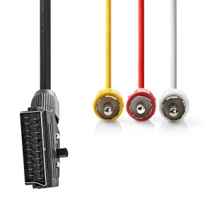 Cablu SCART Nedis cu 3x RCA, 1m, Negru, PVC, Schimbabil - Img 2
