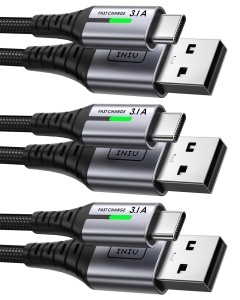Cablu USB C INIU, 3.1A, 3 bucati (2m 2m 0.5m), Nylon, Rapid