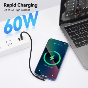 Cablu USB-C OTraki 0.2M 90 Grade, 3A, Nylon, pentru iPhone 17e16, Samsung Galaxy S26 - Img 3