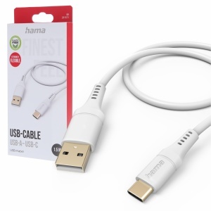 Cablu USB Hama Flexible USB A la USB C, 1.5m, Alb, Silikon