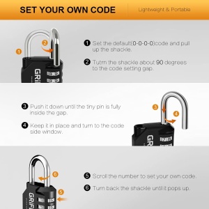 Cadenas cu combinatii GRIFEMA 4 cifre, zinc, rezistent la intemperii, 2 bucati - Img 5