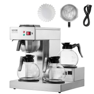 Cafetiera profesionala VEVOR RBT-386-BD3 12 cesti 3 carafe din sticla plite incalzire