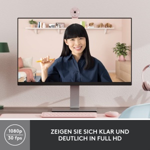 Camera web Logitech Brio 300 Full HD cu ecran de confidentialitate, microfon cu anulare a zgomotului, USB-C, certificata pentru Zoom, Microsoft Teams, Google Meet, Streaming, Corectie automata a luminii - Roz - Img 2