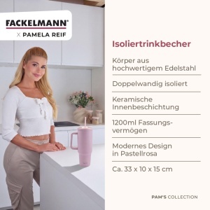 Cana izotermica Fackelmann Pamela Reif 1200 ml din otel inoxidabil, roz - Img 3