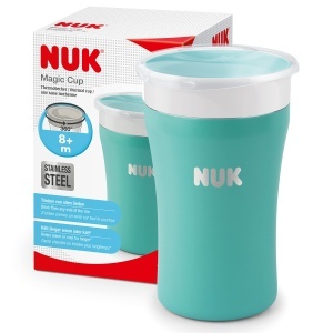Cana pentru copii NUK Magic Cup din otel inoxidabil 230 ml albastra 360deg anti-scurgere