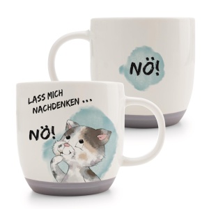 Cana Portelan 400ml NICI Lass Mich Nachdenken, Culoare Gri, Design Pisica