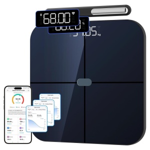 Cantar de baie Healthkeep, contor de impedanta, in retea, Wi-Fi si Bluetooth, cu 8 electrozi, de inalta precizie, 46 de date corporale, pentru aplicatie, Android si iOS incluse, capacitate 180 kg/400 lb, 30 x 30 cm