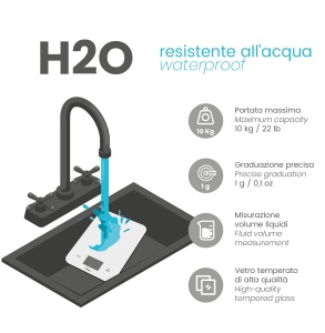 Cantar de bucatarie digital Ardes AR1PA2V H2O IP65 sticla securizata 10 kg functie Tara - Img 2