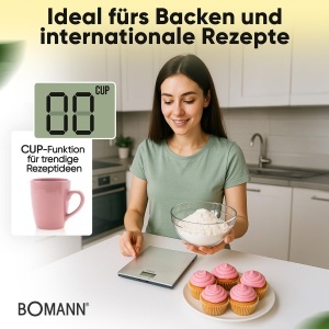 Cantar de bucatarie digital Bomann KW 6086 CB, 5kg, extra plat, inox - Img 3