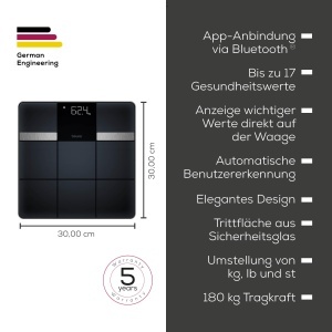 Cantar digital Beurer BF 450 analiza corporala Bluetooth 8 utilizatori 180 kg - Img 6