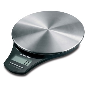 Cantar digital de bucatarie Salter 1035 SSBKDR - Platforma rotunda din otel inoxidabil, masuratori precise, max 5 kg, afisaj LCD, masurare alimente si lichide, functie tara, baterie inclusa