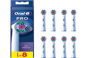 Capete de perie electrica Oral-B Pro 3D White, 8 bucati, alb, cu polier