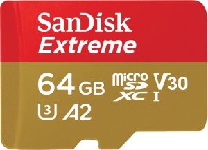 Card microSD SanDisk Extreme 64GB, viteza citire 170 MBs, UHS-I, A2