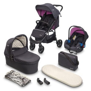 Carucior 3 in 1 BabyGo Styles - Sport, Landou si Scaun Auto - Rosa