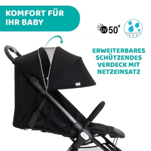 Carucior Chicco We, pliabil, ultrausor, de la nastere pana la 22 kg, carucior de calatorie, ultra-compact, inclinabil, inchidere cu o singura mana, bretele captusite, geanta si husa de ploaie, negru - Img 7