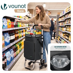 Carucior de cumparaturi VOUNOT cu 6 roti, capacitate 40 kg, impermeabil, negru - Img 2