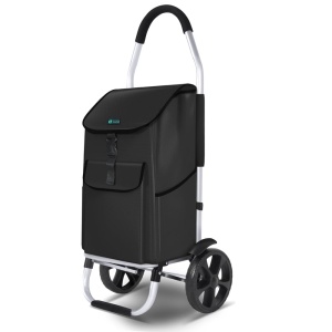 Carucior de cumparaturi VOUNOT cu cadru din aluminiu, capacitate 58L, negru