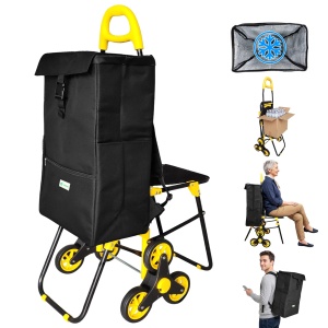 Carucior de cumparaturi VOUNOT cu sistem 6 roti, 40L, negru