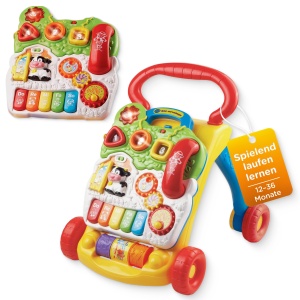 Carucior de joaca VTech 80-077066, interactiv, roz, cu jocuri si muzica