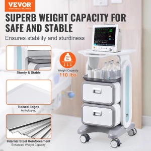 Carucior de laborator VEVOR FY-1T2C, 50 kg, 2 sertare, alb - Img 2