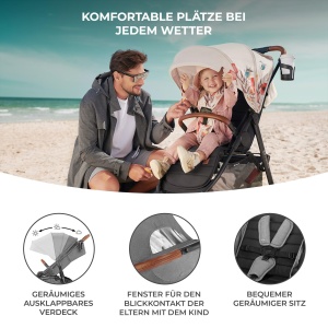 Carucior Kinderkraft GRANDE PLUS, 0-22 kg, 4 roti cu suspensie, gri - Img 6
