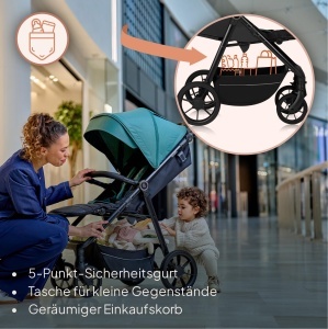 Carucior Lionelo Mira pentru copii 0-4 ani, 22 kg, roti 360, umbrela UPF50 - Img 7