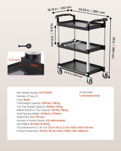 Carucior multifunctional VEVOR SYTCSS10, 136 kg capacitate, 3 etaje, roti 360 - Img 7