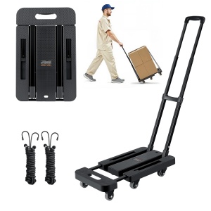 Carucior pliabil VEVOR L011 227 kg 6 roti baza extensibila negru