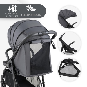 Carucior sport KikkaBoo Alexa usor compact pliabil cu o mana pana la 22 kg gri inchis - Img 5