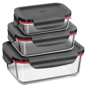 Caserole Silit Storio 3 bucati, sticla, borcan de depozitare, capac de aroma etans, borcane de depozitare a alimentelor pentru preparare, depozitare si servire