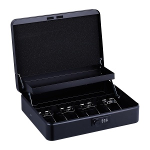 Caseta de bani Relaxdays, 3 cifre, cu suport monede, 8.5x30.5x25 cm, negru - Img 5