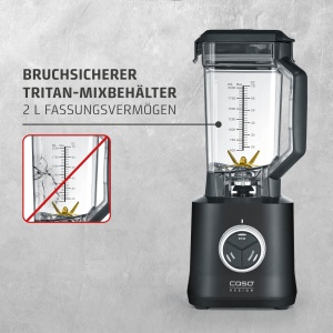 CASO PowerBlender B 2000 - Blender profesional, rezultat test: foarte bun, 30.000 rpm, vasul blender Tritan rezistent la spargere, fara BPA, sistem de lame 8 pliuri cu acoperire din titan, negru - Img 5