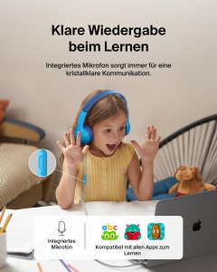Casti audio Belkin SoundForm pentru copii, cu microfon, volum limitat 85 dB, culoare albastra - Img 4