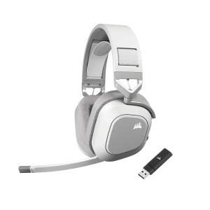Casti audio CORSAIR HS80 MAX Wireless, Dolby Atmos, 65 ore autonomie, Alb