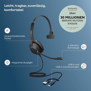 Casti audio Jabra Evolve2 30 SE cu microfon, cablu, negru, Noise Cancelling - Img 2