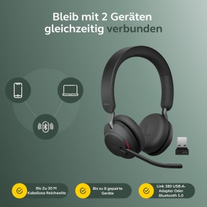Casti audio Jabra Evolve2 65 cu suport de incarcare, anulare zgomot, negru - Img 9