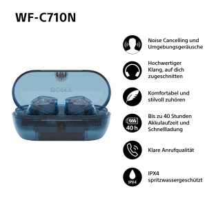 Casti audio Sony WF-C710N, Noise Cancelling, 40h autonomie, Albastru de sticla - Img 2