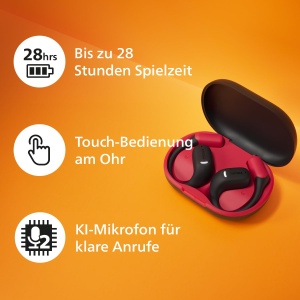 Casti audio sport Philips TAA6709, True Wireless, 28 ore autonomie, IP55, RosuNegru - Img 5