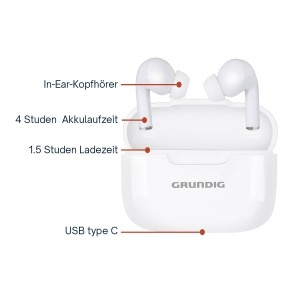 Casti Bluetooth Grundig - Casti intraauriculare 230 mAh - Casti cu 4 ore de redare - Casti wireless pentru apeluri hands-free - incl. carcasa de incarcare Cablu de incarcare USB-C - Img 3