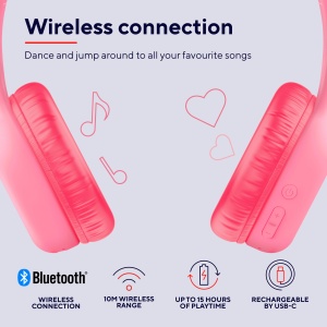 Casti Bluetooth Trust Nouna pentru copii cu limitator de volum (85dB) pentru copii de la 4 ani, Casti pliabile pe ureche cu microfon, 15 ore de redare, Casti pentru copii fara fir, roz - Img 4