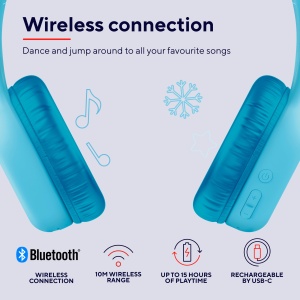 Casti Bluetooth Trust Nouna pentru copii cu limitator de volum (85dB) pentru copii de la 4 ani, Casti pliabile pe ureche cu microfon, 15 ore de redare, Casti pentru copii fara fir, albastru - Img 4