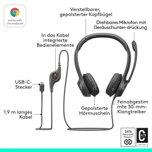 Casti Logitech H390 cu microfon USB sunet stereo negru - Img 6