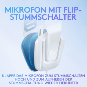 Casti pentru jocuri cu fir Logitech G335, microfon flip-to-mute, mufa audio de 3,5 mm, pernute pentru urechi din spuma cu memorie, usoare, compatibile cu PC, PlayStation, Xbox, Nintendo Switch - alb - Img 5