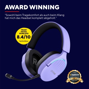 Casti pentru jocuri Trust Gaming GXT 491P Fayzo Bluetooth + 2.4GHz, sunet surround 7.1, durata de viata a bateriei 22H, 35% casti over-ear RGB din plastic reciclat PC wireless Bluetooth PS5 PS4 Switch, violet - Img 9
