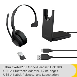 Casti wireless Jabra Evolve2 55 Mono cu ANC si microfon Negru - Img 2