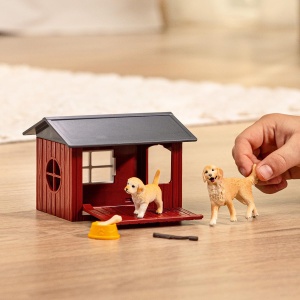 Casuta pentru caini schleich Farm World cu Golden Retriever si pui, 9 piese - Img 2